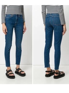 Re/Done | High Rise Ankle Crop Jeans Frayed Hem Sz 31